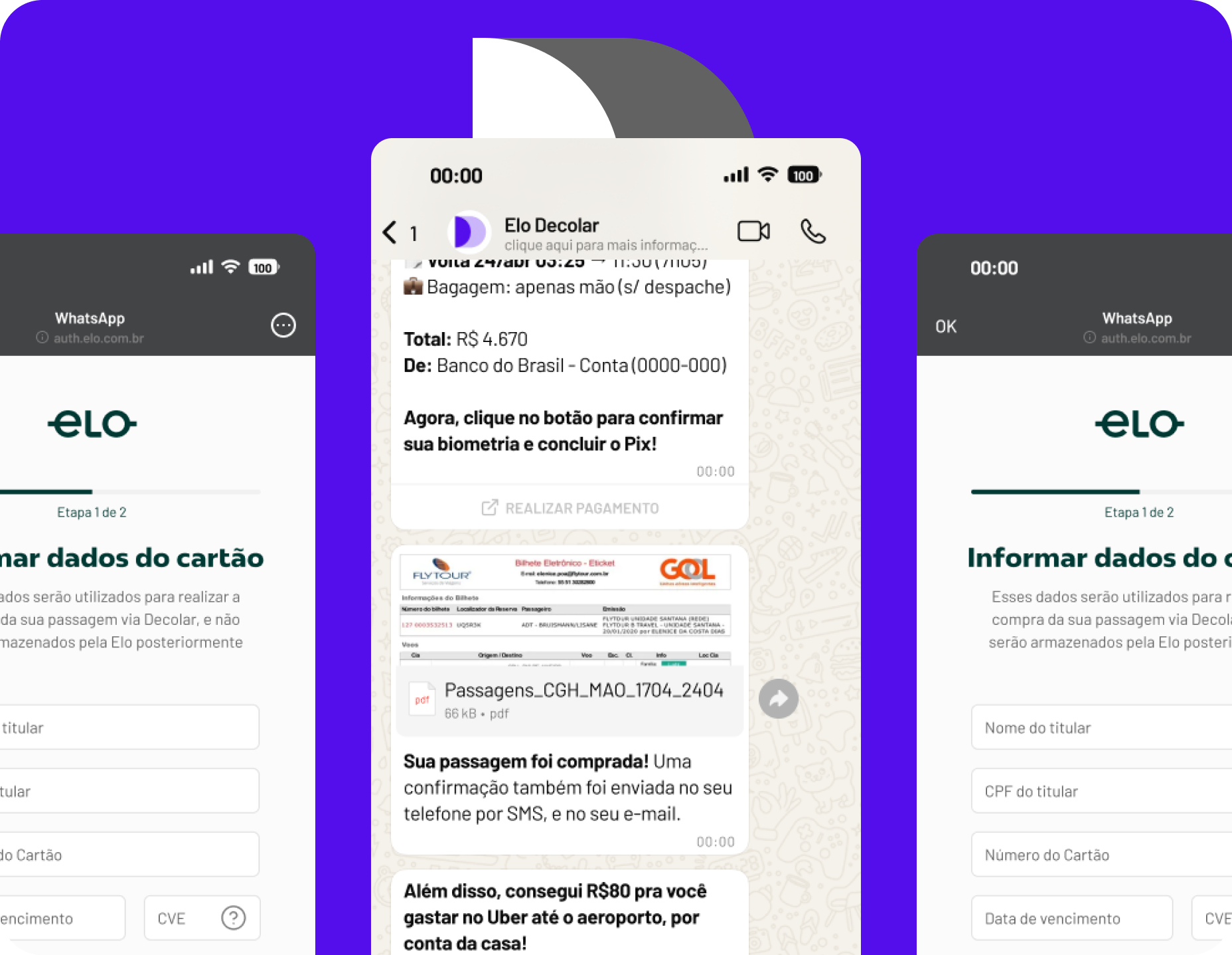 Decolar AI Travel Assistant WhatsApp chat interface mockup