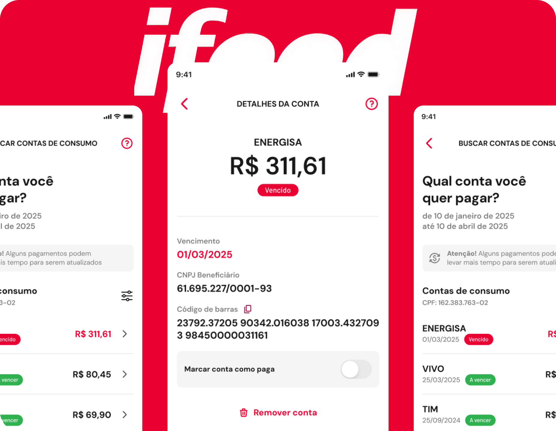Desktop interface of the iFood Partner Portal showcasing the financial overview and utility bill management