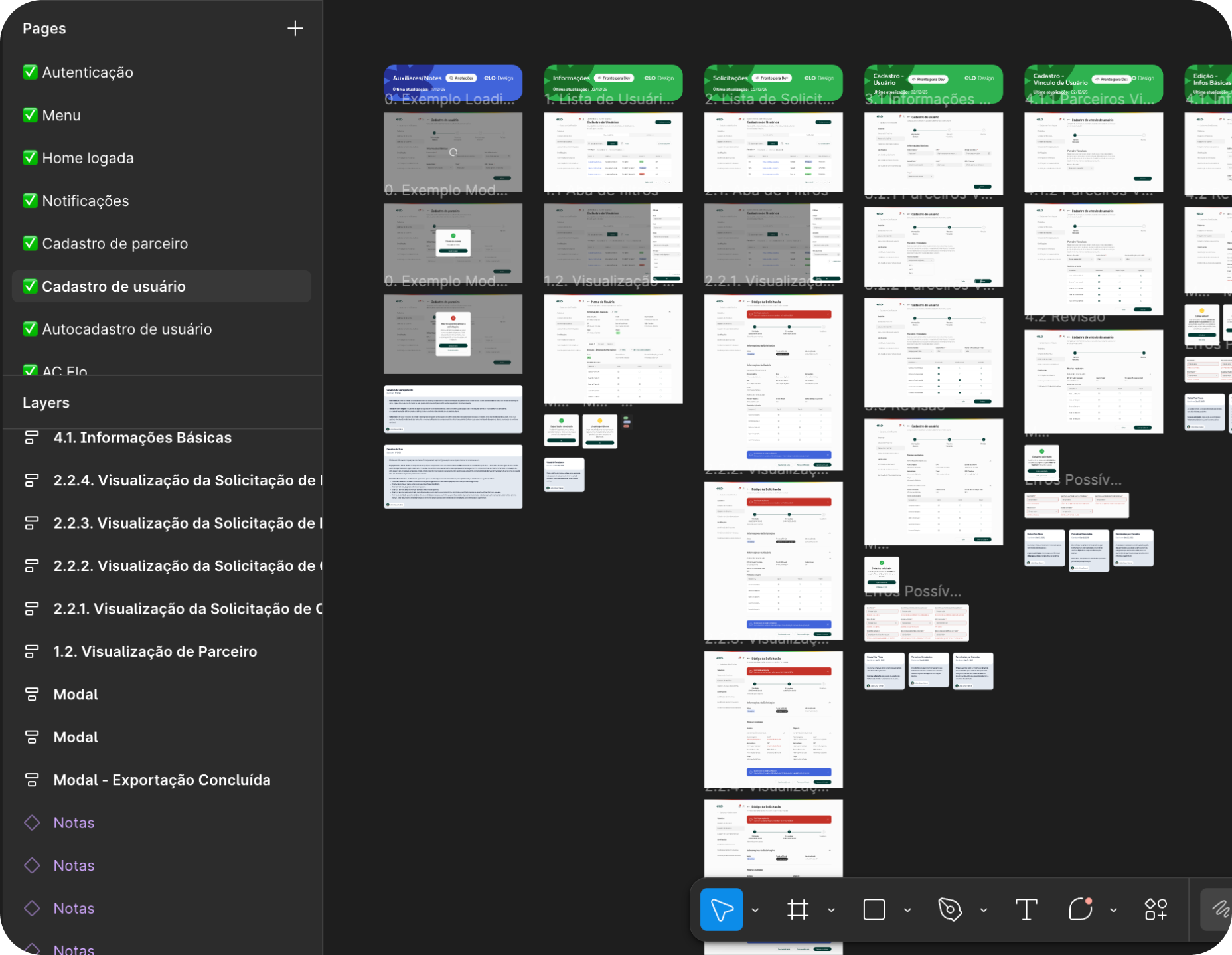 Figma workspace layout showing multiple portal design screens